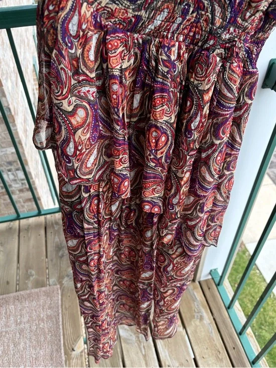 🆕 Gilner Farrar Paisley Maxi Dress Boho Long Sleeve Smocked Waist Flowy Size S - Picture 12 of 13